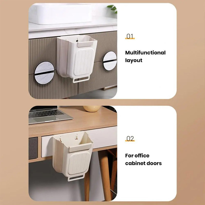 Save Space Instantly! No-Drill Hanging Collapsible Trash Can