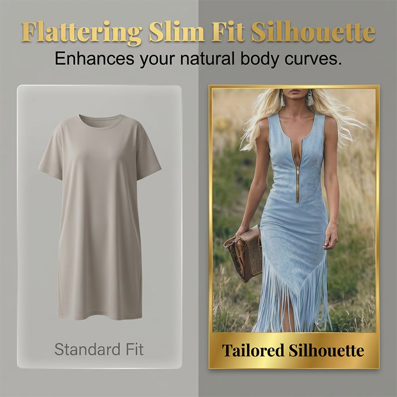Western Fringe Dress – Flowing Hem & Slim Fit Silhouette