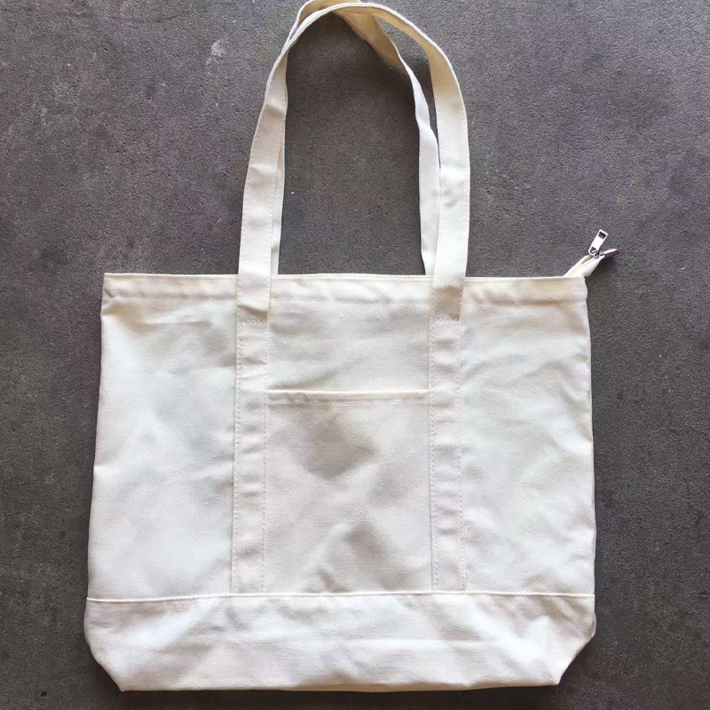 Large Canvas Tote Bag with Zipper and Front Pocket