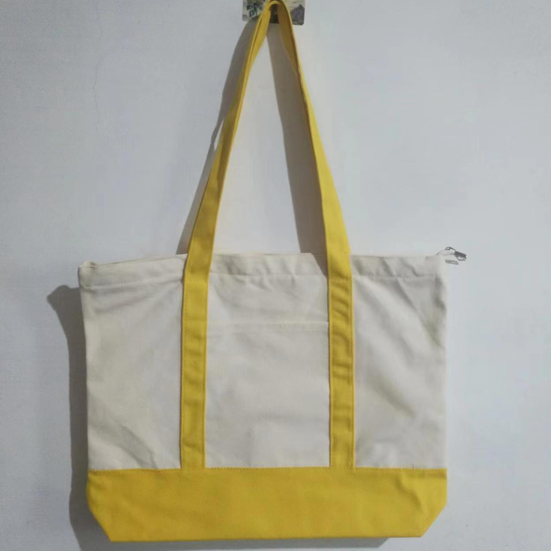 Large Canvas Tote Bag with Zipper and Front Pocket