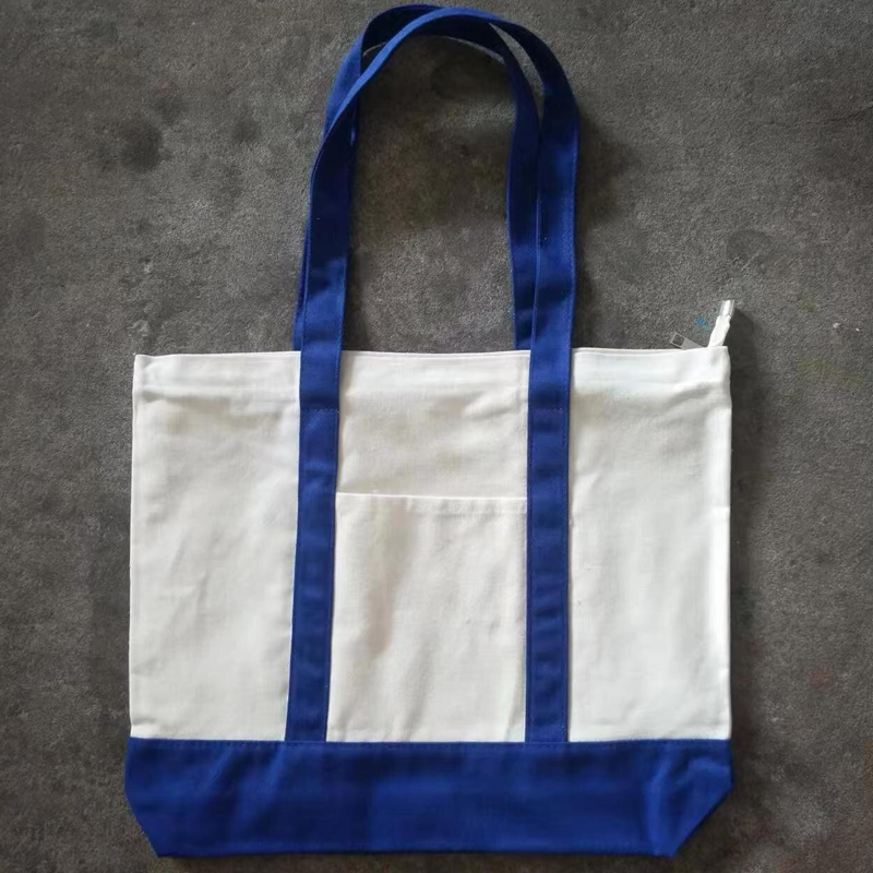 Large Canvas Tote Bag with Zipper and Front Pocket
