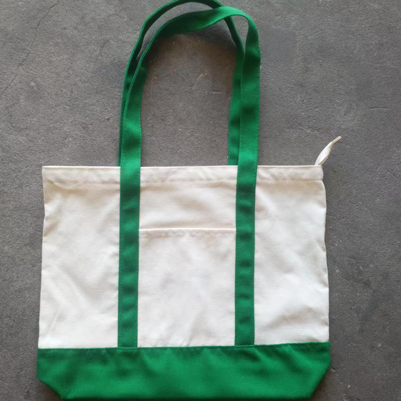 Large Canvas Tote Bag with Zipper and Front Pocket