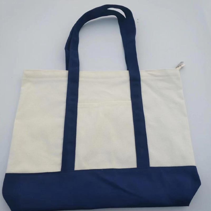 Large Canvas Tote Bag with Zipper and Front Pocket