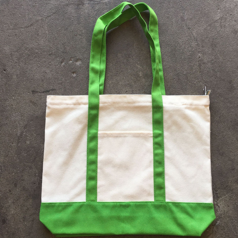 Large Canvas Tote Bag with Zipper and Front Pocket