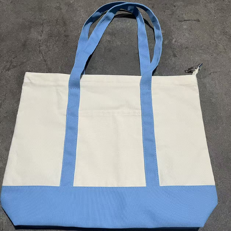 Large Canvas Tote Bag with Zipper and Front Pocket