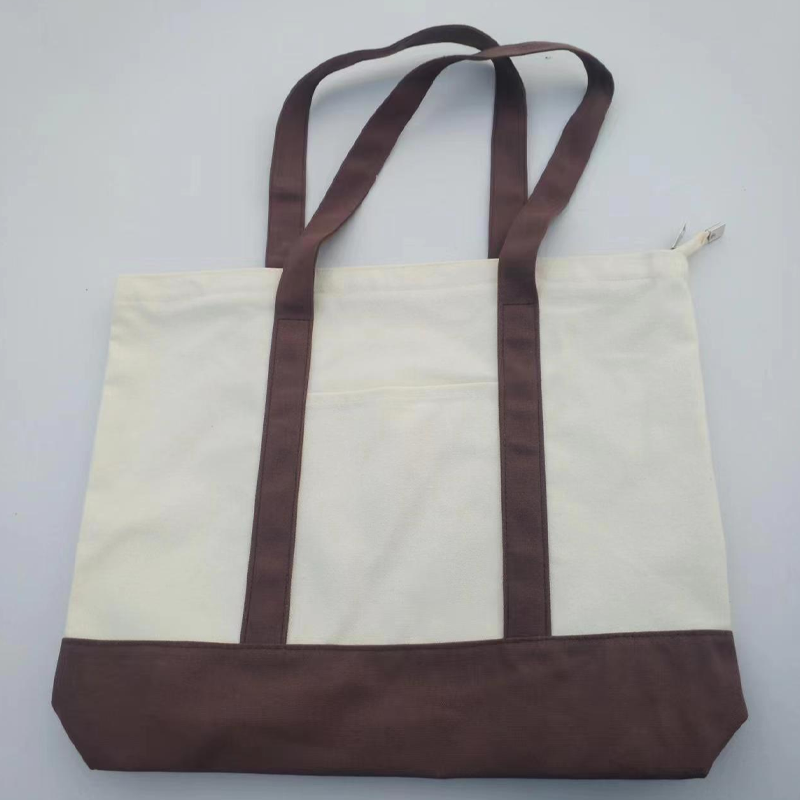 Large Canvas Tote Bag with Zipper and Front Pocket