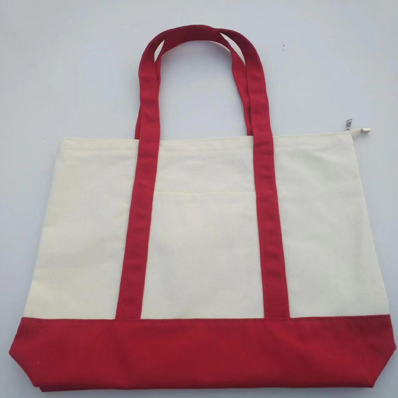 Large Canvas Tote Bag with Zipper and Front Pocket
