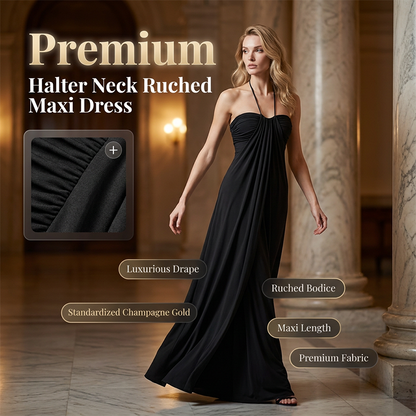 Halter Neck Ruched Maxi Dress & Cardigan Set