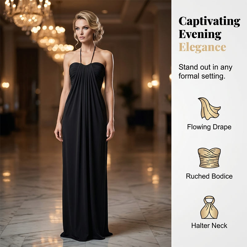Halter Neck Ruched Maxi Dress & Cardigan Set