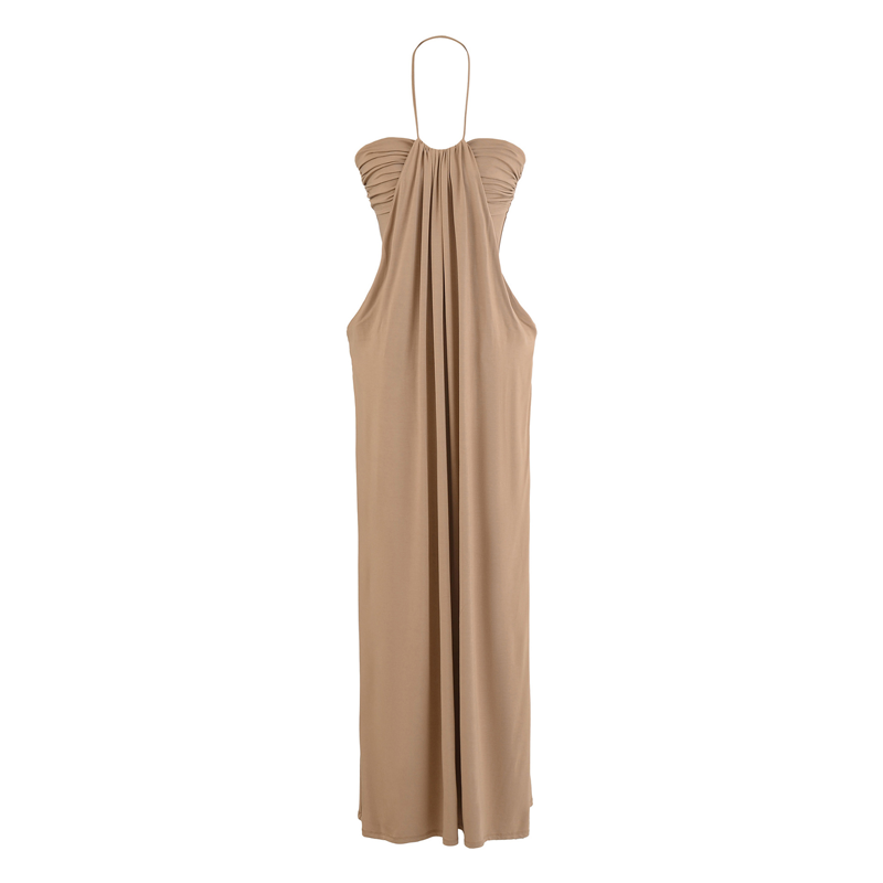 Halter Neck Ruched Maxi Dress & Cardigan Set