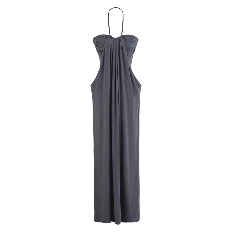 Halter Neck Ruched Maxi Dress & Cardigan Set