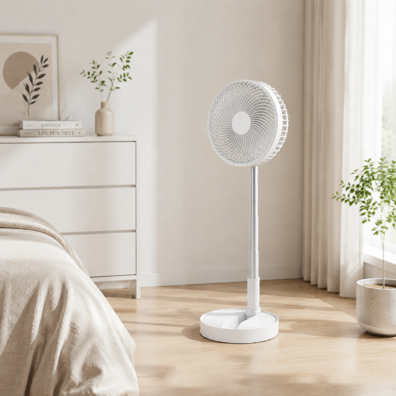 Collapsible Telescopic Fan – 4 Speeds, Ultra-Quiet & USB Rechargeable