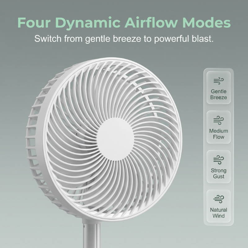 Collapsible Telescopic Fan – 4 Speeds, Ultra-Quiet & USB Rechargeable