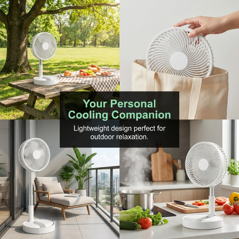 Collapsible Telescopic Fan – 4 Speeds, Ultra-Quiet & USB Rechargeable