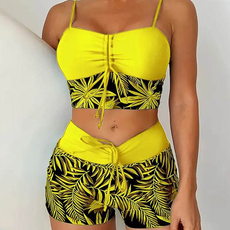 High-Waist Boxer Swimsuit – Printed & Quick-Dry Fit