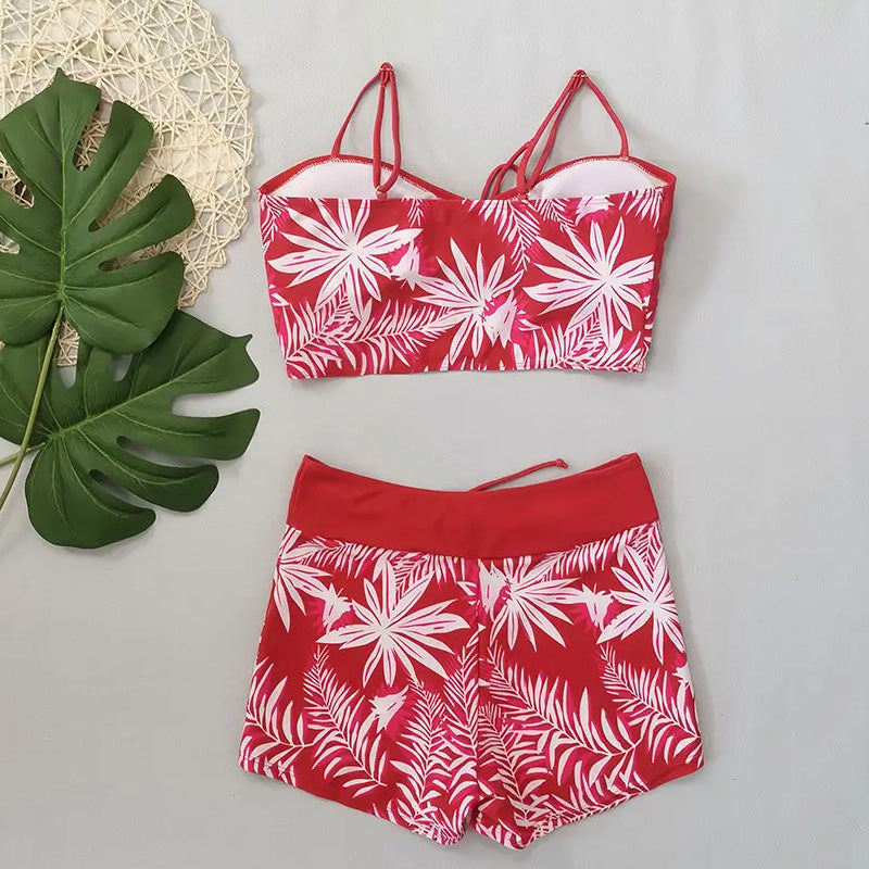 High-Waist Boxer Swimsuit – Printed & Quick-Dry Fit