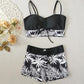 High-Waist Boxer Swimsuit – Printed & Quick-Dry Fit