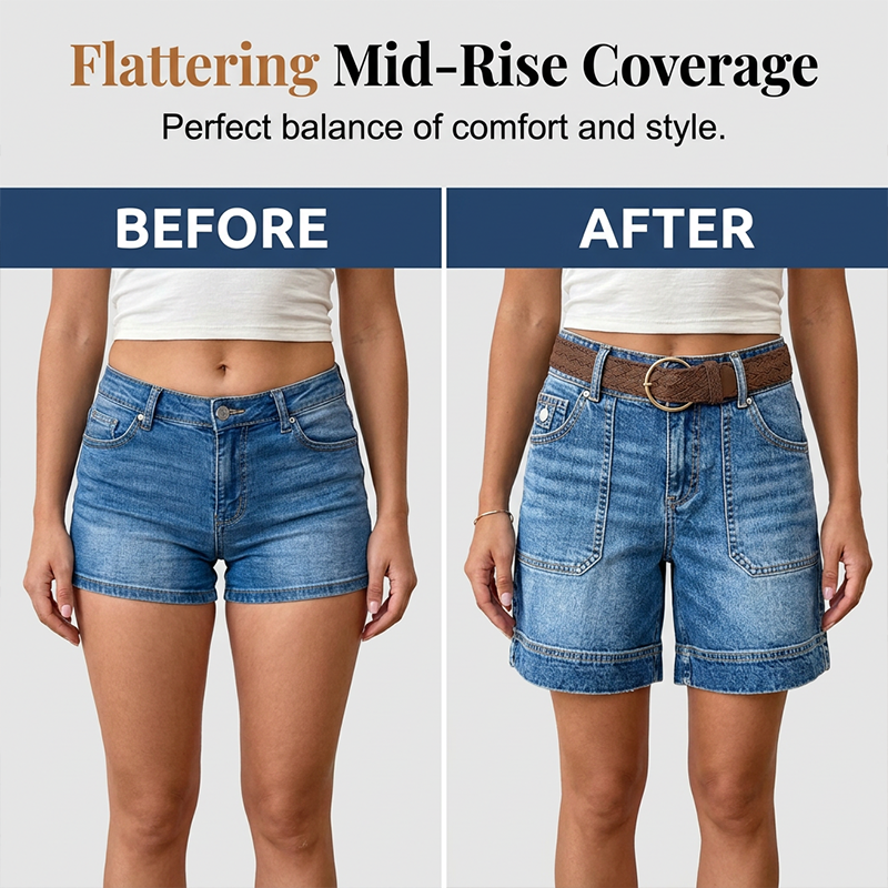 Stretchy Mid-Rise Bermuda Shorts – Cargo Pockets & All-Day Comfort