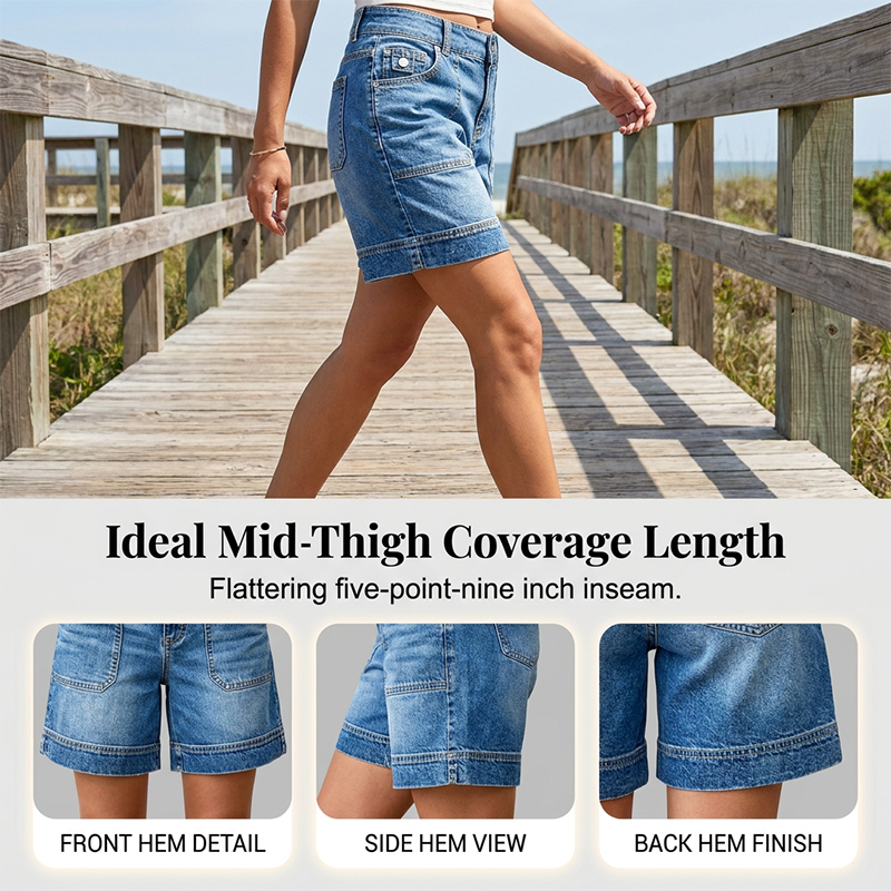 Stretchy Mid-Rise Bermuda Shorts – Cargo Pockets & All-Day Comfort