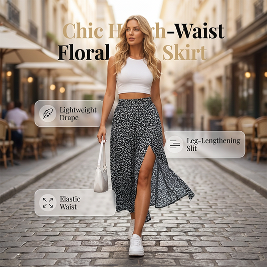 High-Waist Floral Slit Skirt – Flowy & Breathable Fit