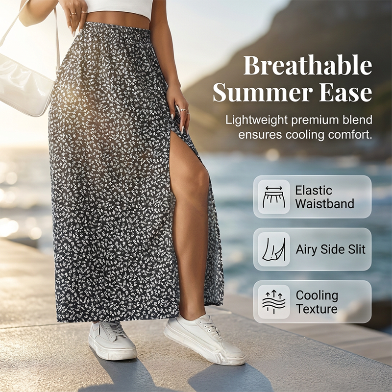 High-Waist Floral Slit Skirt – Flowy & Breathable Fit