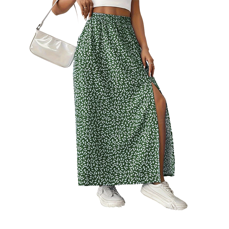 High-Waist Floral Slit Skirt – Flowy & Breathable Fit