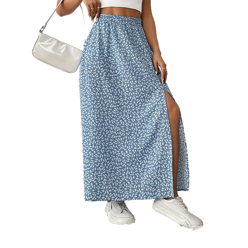 High-Waist Floral Slit Skirt – Flowy & Breathable Fit