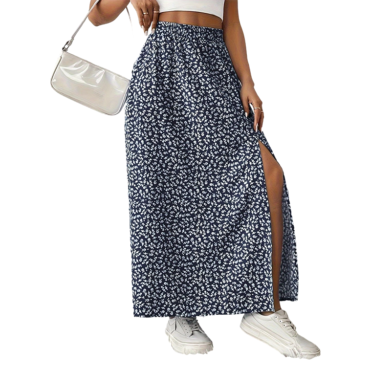 High-Waist Floral Slit Skirt – Flowy & Breathable Fit