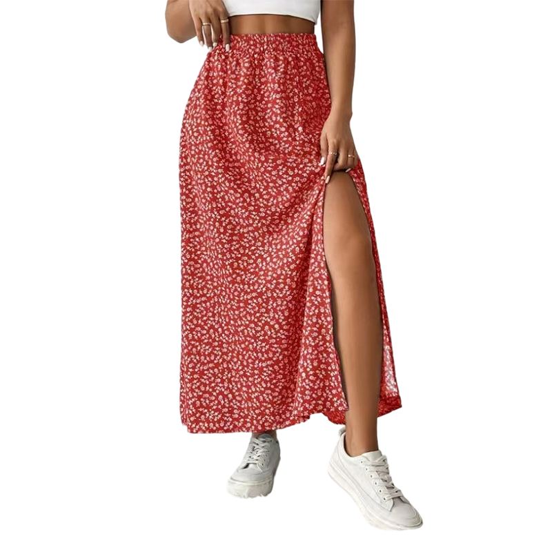 High-Waist Floral Slit Skirt – Flowy & Breathable Fit