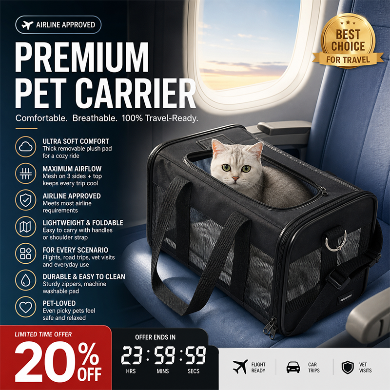 Breathable Pet Carrier Bag – All-Angle Mesh & Detachable Strap