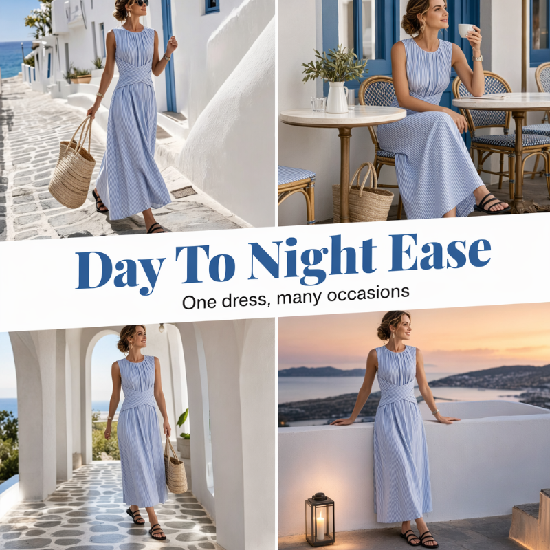 Waist-Tie Striped Maxi Dress – Breezy & Vacation-Ready Design