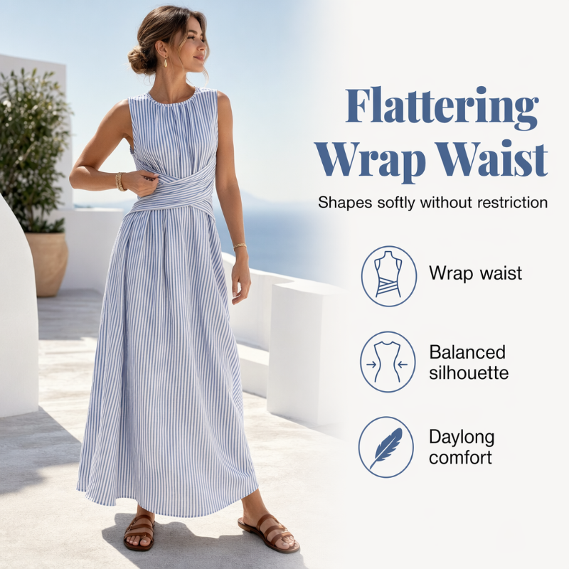 Waist-Tie Striped Maxi Dress – Breezy & Vacation-Ready Design