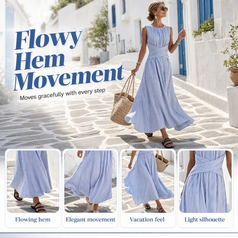 Waist-Tie Striped Maxi Dress – Breezy & Vacation-Ready Design