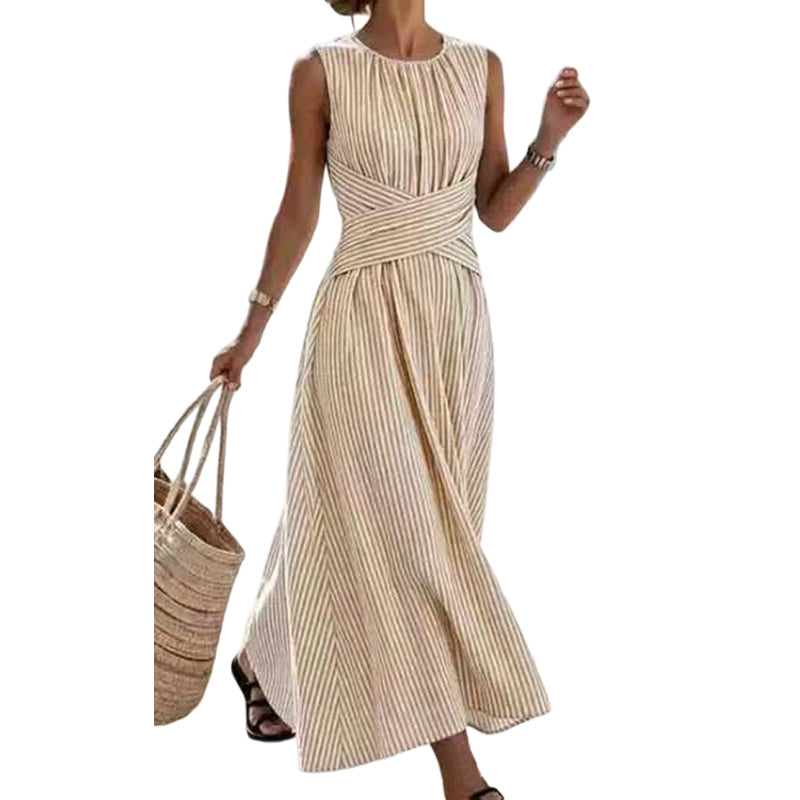 Waist-Tie Striped Maxi Dress – Breezy & Vacation-Ready Design