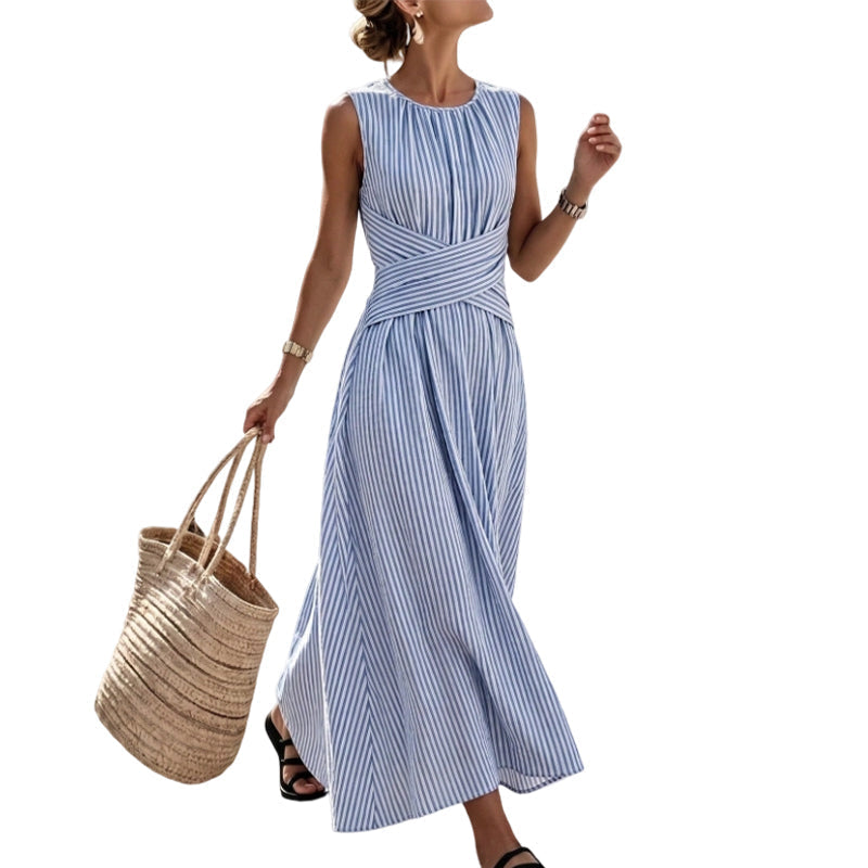 Waist-Tie Striped Maxi Dress – Breezy & Vacation-Ready Design