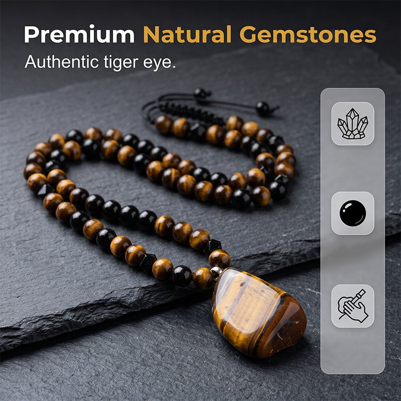Natural Tiger Eye Men's Necklace – Handcrafted & Versatile Style