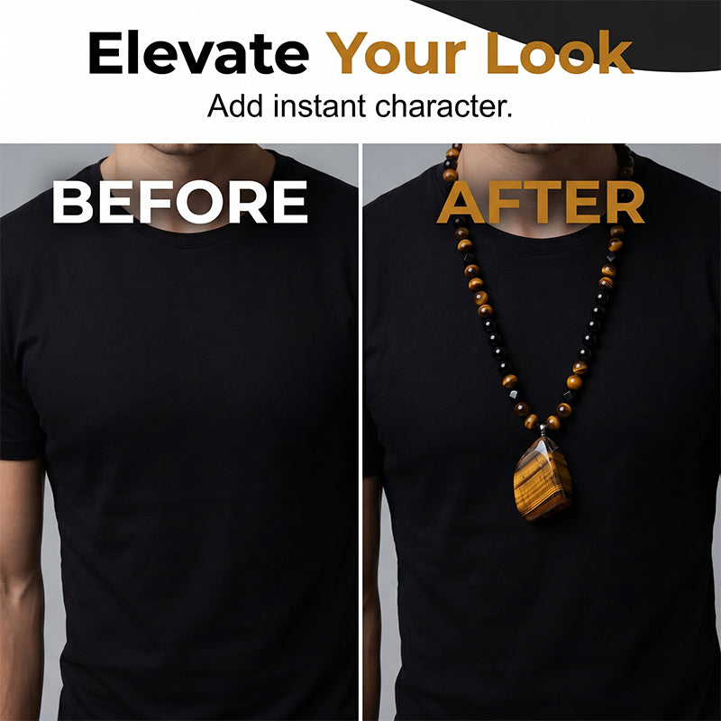 Natural Tiger Eye Men's Necklace – Handcrafted & Versatile Style