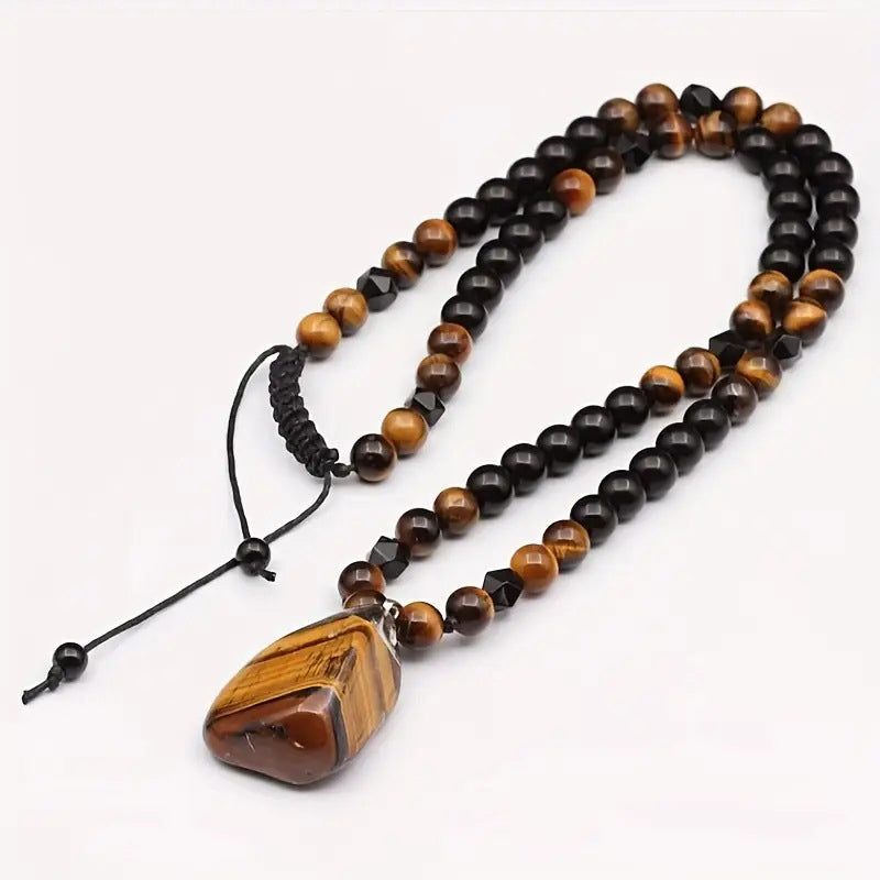 Natural Tiger Eye Men's Necklace – Handcrafted & Versatile Style