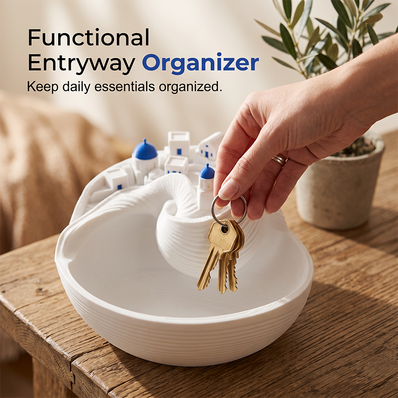 Santorini-Inspired Ceramic Key Bowl – Functional & Decorative Entryway Organizer