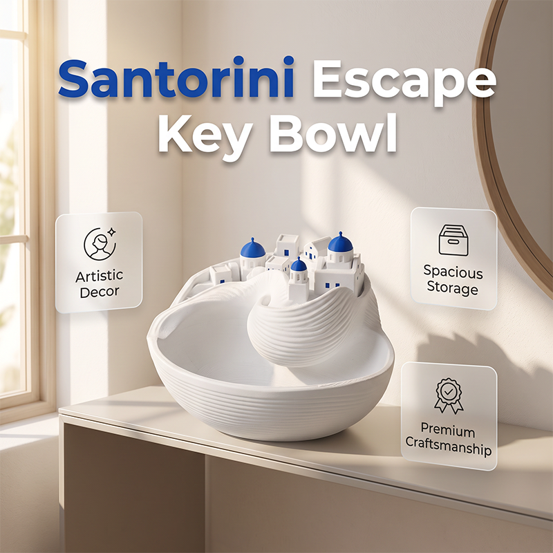 Santorini-Inspired Ceramic Key Bowl – Functional & Decorative Entryway Organizer