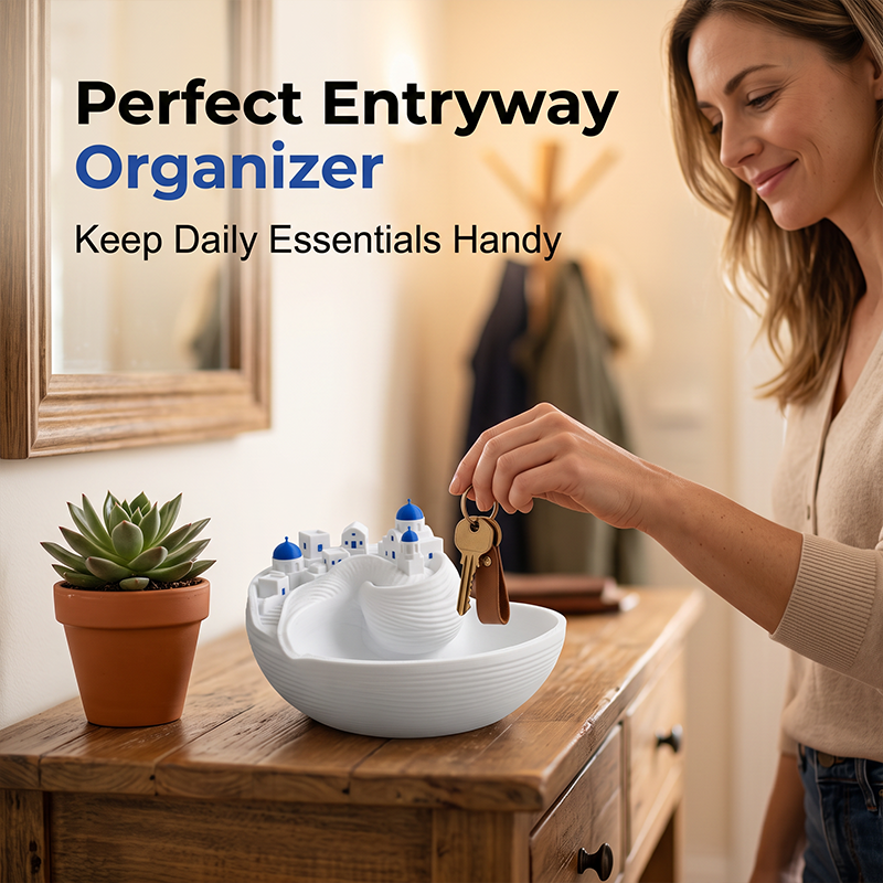 Santorini-Inspired Ceramic Key Bowl – Functional & Decorative Entryway Organizer