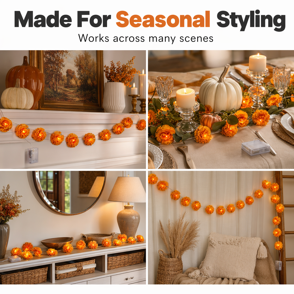 Marigold String Lights – Festive Glow & Charming Autumn Decor