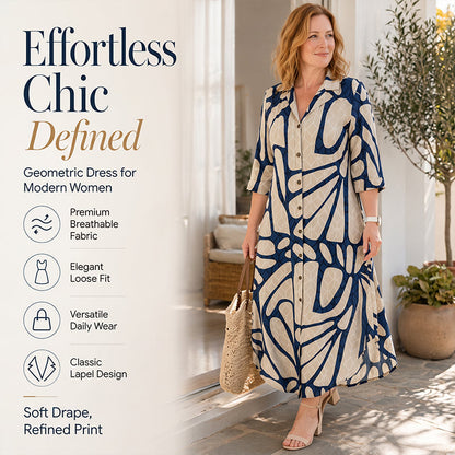 Geometric Print Dress – Breathable & Effortless Loose Fit