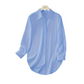Curved Hem Button-Down Shirt – Side Slits & Breathable Fabric