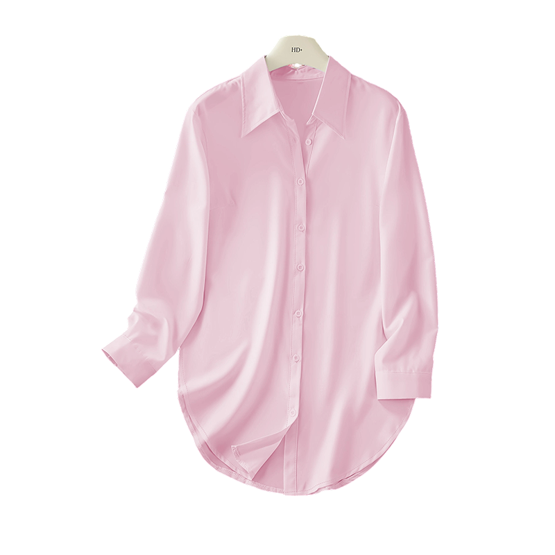 Curved Hem Button-Down Shirt – Side Slits & Breathable Fabric
