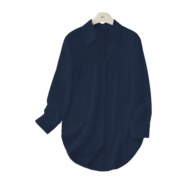 Curved Hem Button-Down Shirt – Side Slits & Breathable Fabric