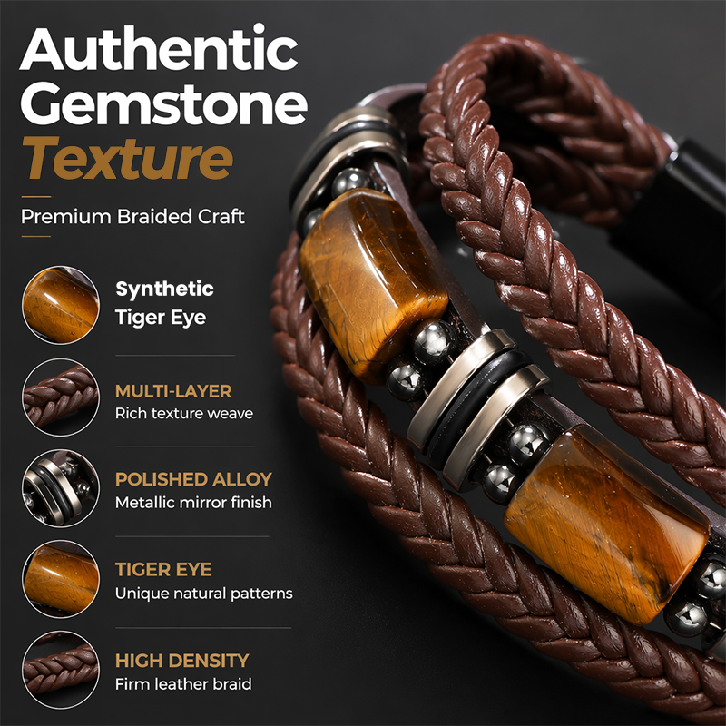 Tiger Eye Leather Bracelet – Braided & Versatile Unisex Design