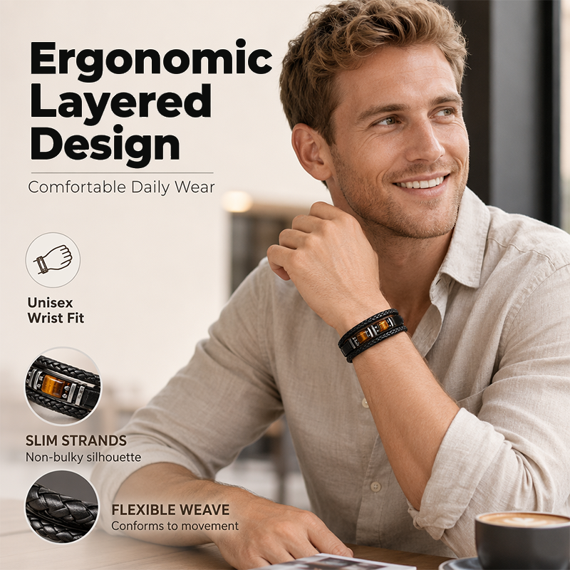 Tiger Eye Leather Bracelet – Braided & Versatile Unisex Design