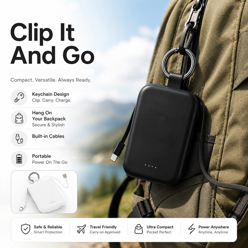 Charge On the Go Instantly! No-Cable 2000mAh Keychain Power Bank