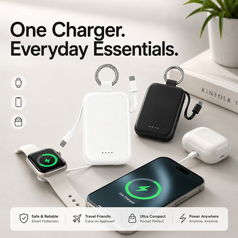 Charge On the Go Instantly! No-Cable 2000mAh Keychain Power Bank